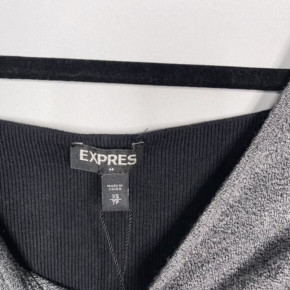 New Express XSmall XS Heather Gray Bodycon Ruched Long Sleeve Dress Scoop Neck - Picture 7 of 10